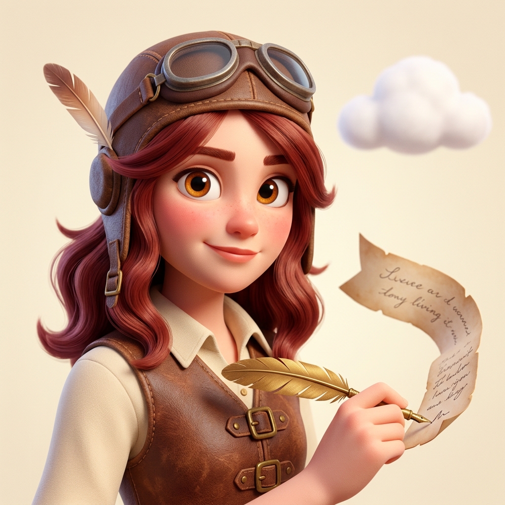 Quill — Pixar-style AI copywriter pilot portrait