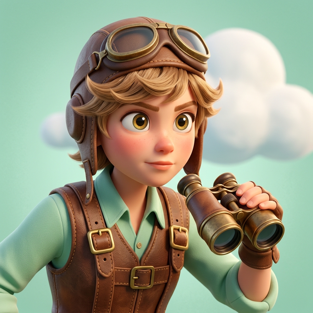 Riley — Pixar-style AI market analyst pilot portrait