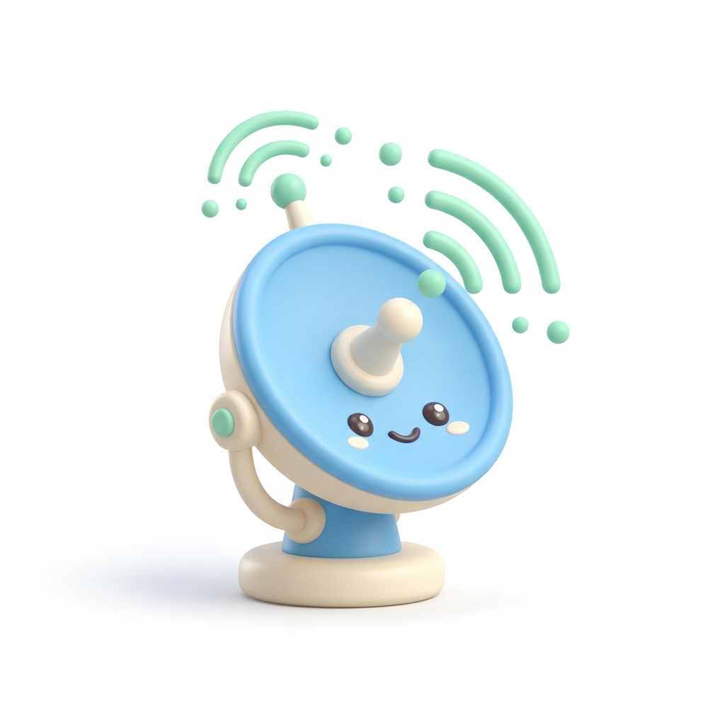Friendly radar dish with signal waves